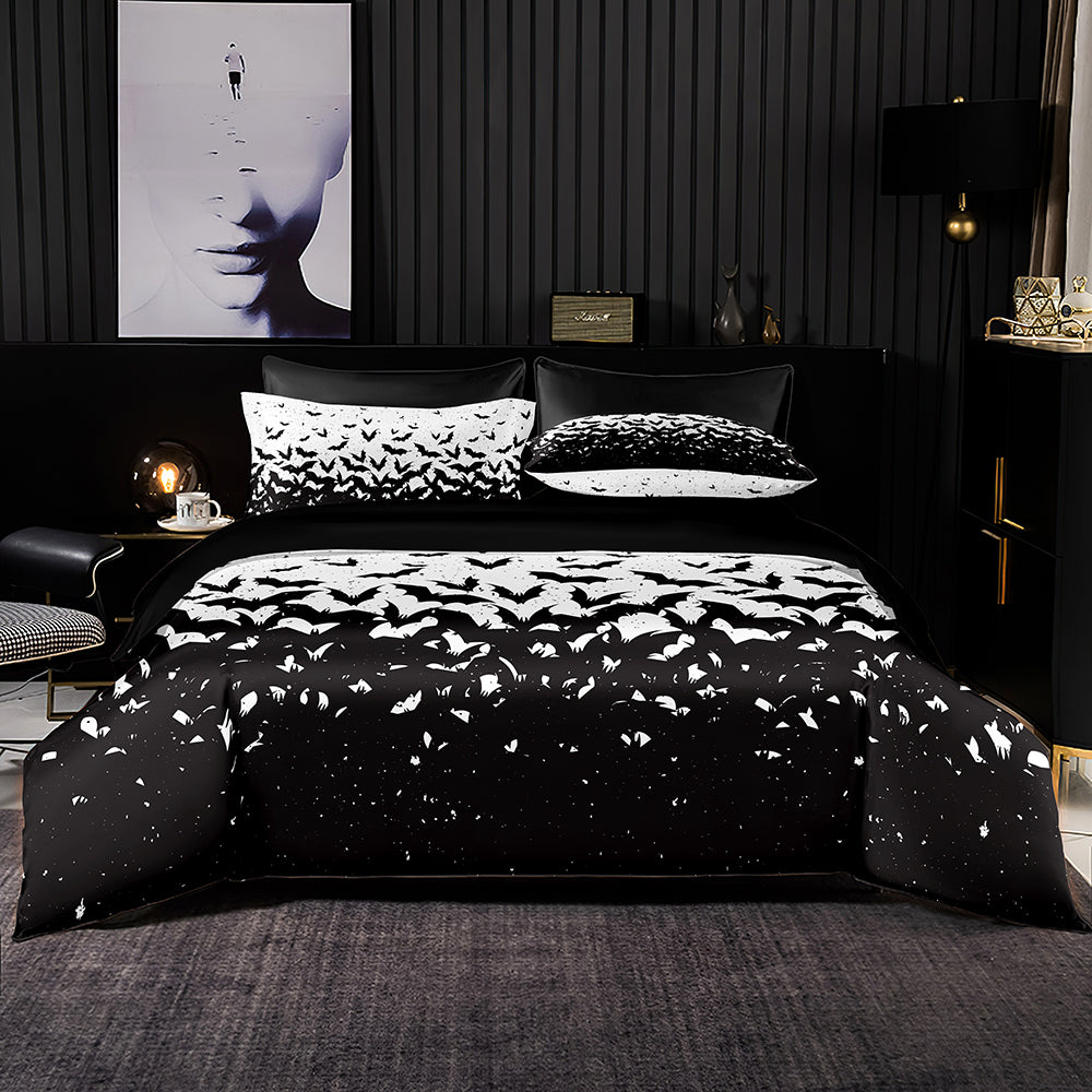 Black imitation satin smooth and soft duvet cover bedding set