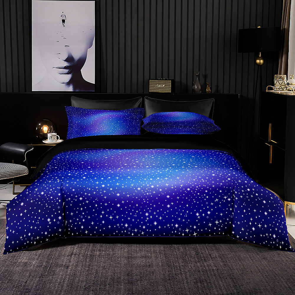 Black imitation satin bedding set, irregular pattern quilt cover with pillowcases