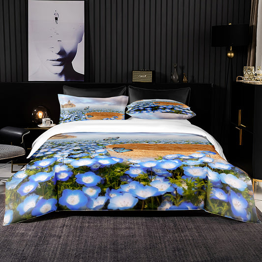 Blue floral pattern duvet cover with pillowcases
