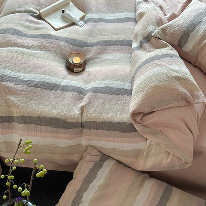 Cotton three-layer yarn striped jacquard bedding set