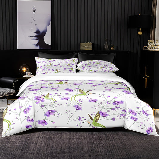 Purple floral pattern duvet cover with pillowcases