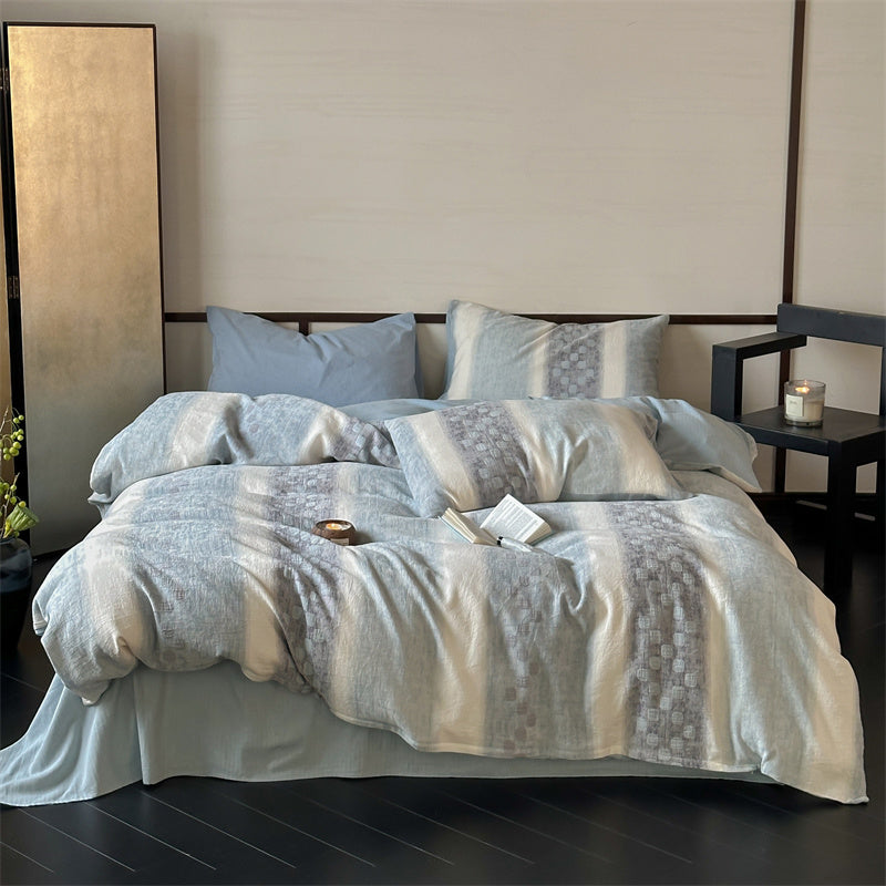 Pure cotton yarn-dyed spiral dot jacquard series bedding set