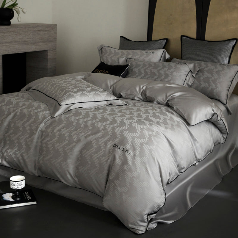 Grey Tencel Cotton Bedding Set, Soft Touch Quilt Cover Pillowcase Bed Sheet