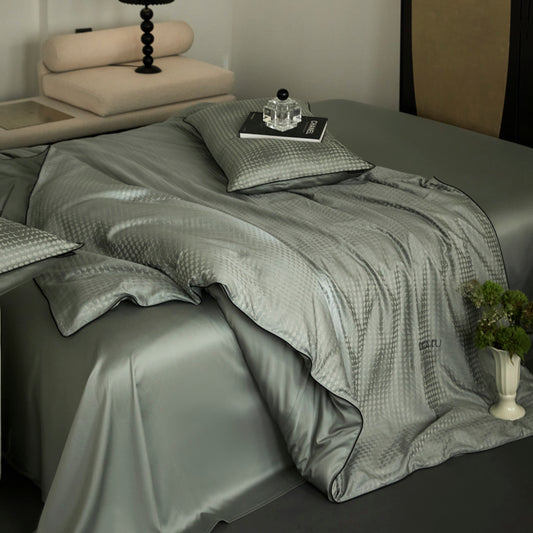 Green Tencel Cotton Bedding Set, Comfortable and Soft Quilt Cover and Sheet