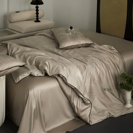 Tencel cotton duvet cover bedding set,light luxury camel quilt cover pillowcase bed sheet