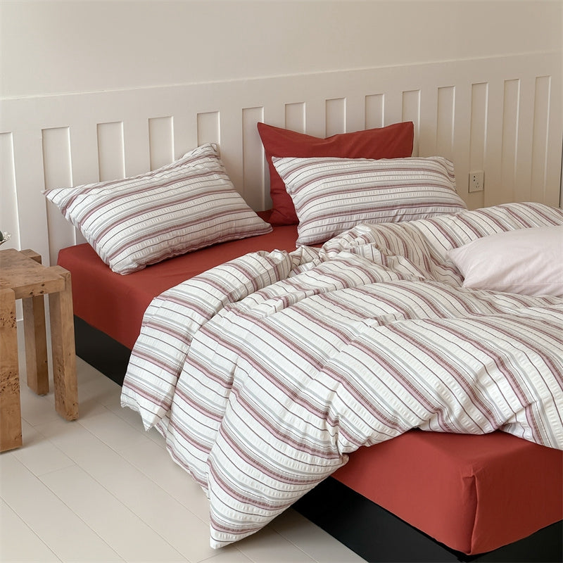 Cotton yarn-dyed seersucker striped bedding set