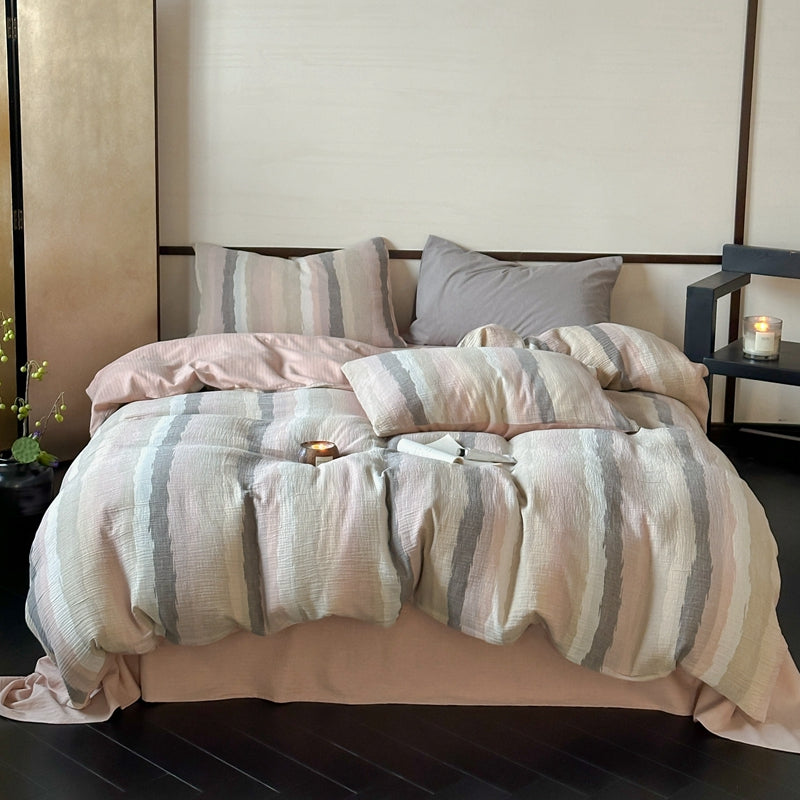 Cotton three-layer yarn striped jacquard bedding set