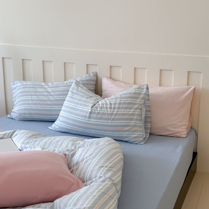 Cotton yarn-dyed seersucker striped bedding set