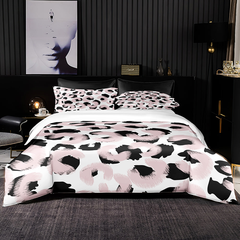Stylish leopard print bedding set, US King duvet cover with pillowcases