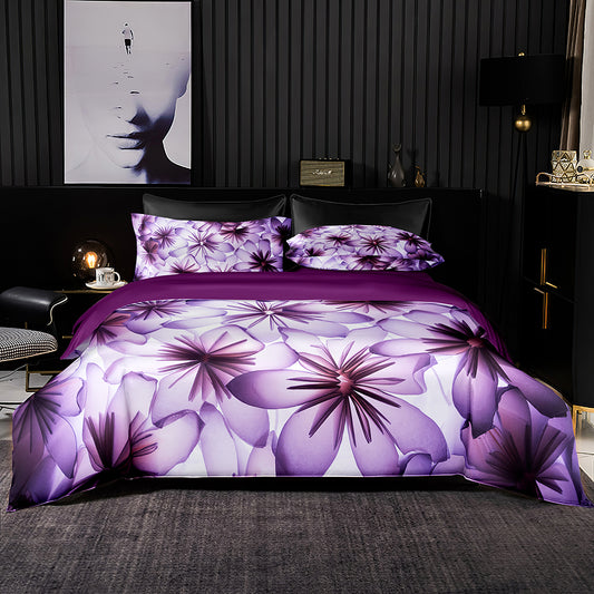 Purple floral pattern duvet cover with pillowcases