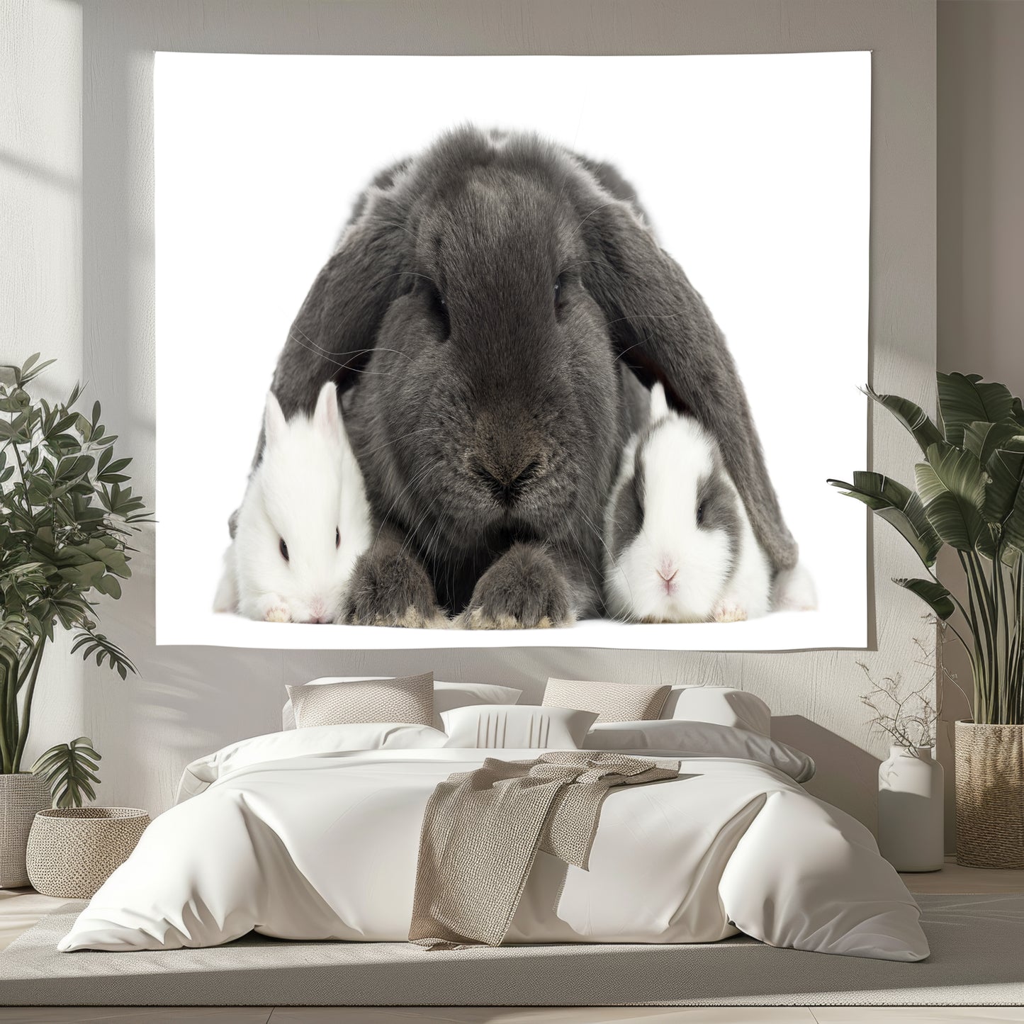 Rabbit family pattern tapestry, living room bedroom microfiber soft tapestry, suitable for various occasions and seasons