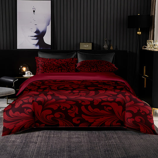 Burgundy large floral pattern duvet cover with pillowcase