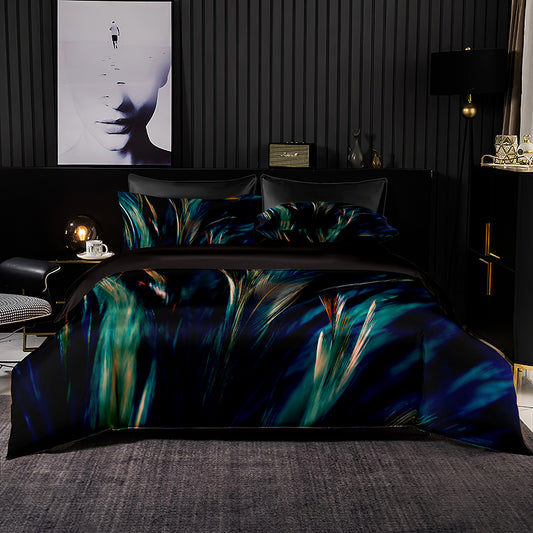 US Full size duvet cover with pillowcases black imitation satin bedding set
