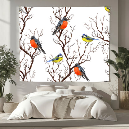 Ink painting bird pattern tapestry, living room bedroom microfiber soft tapestry, suitable for many occasions, all seasons