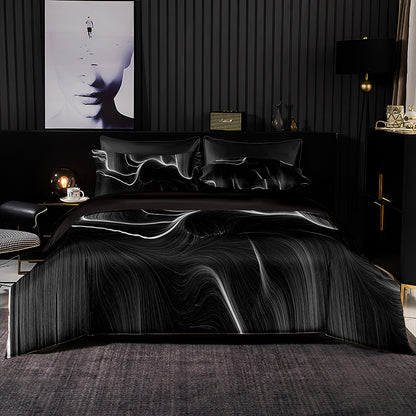 Simple style duvet cover with pillowcase black imitation satin bedding set