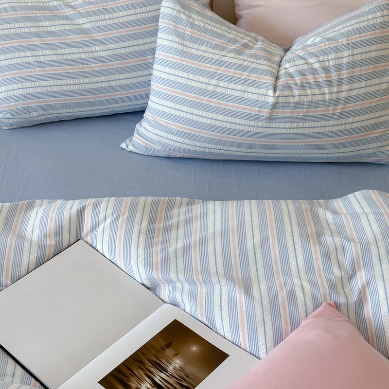 Cotton yarn-dyed seersucker striped bedding set