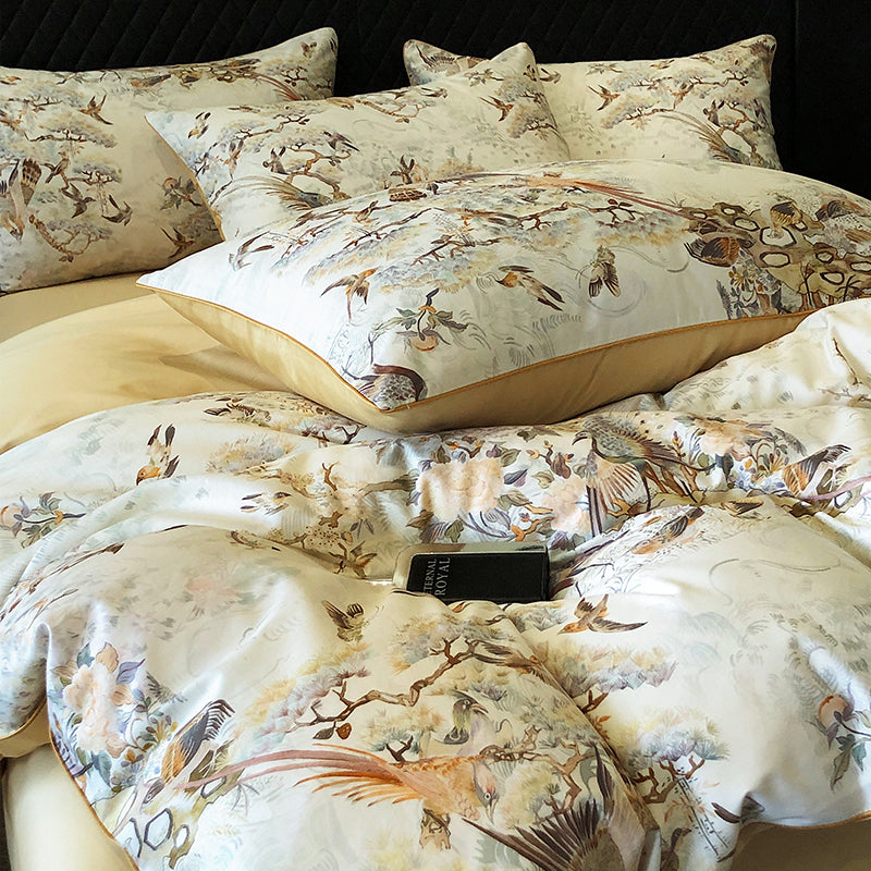 100% cotton bedding set,floral and bird pattern quilt cover with pillowcase/sheet