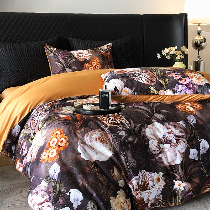 100% cotton bedding set, light luxury floral pattern quilt cover with pillowcase/sheet